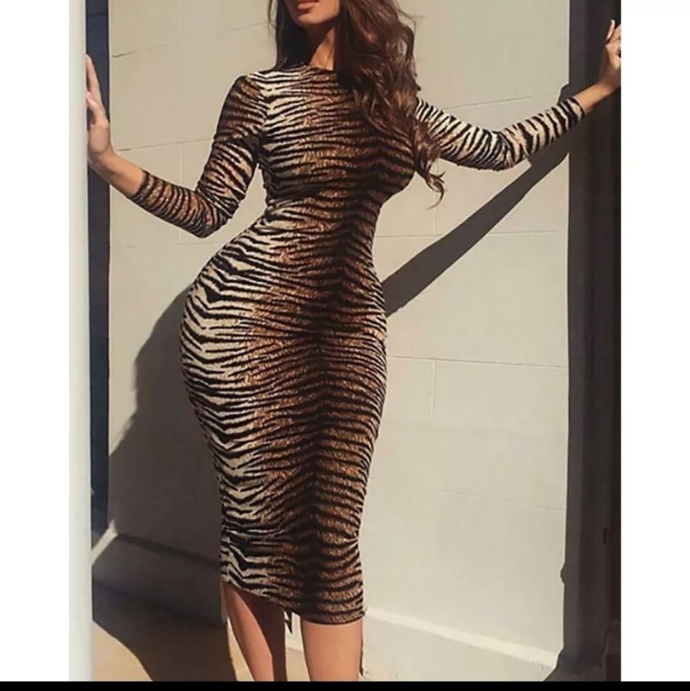 Tiger print midi bodycon dress